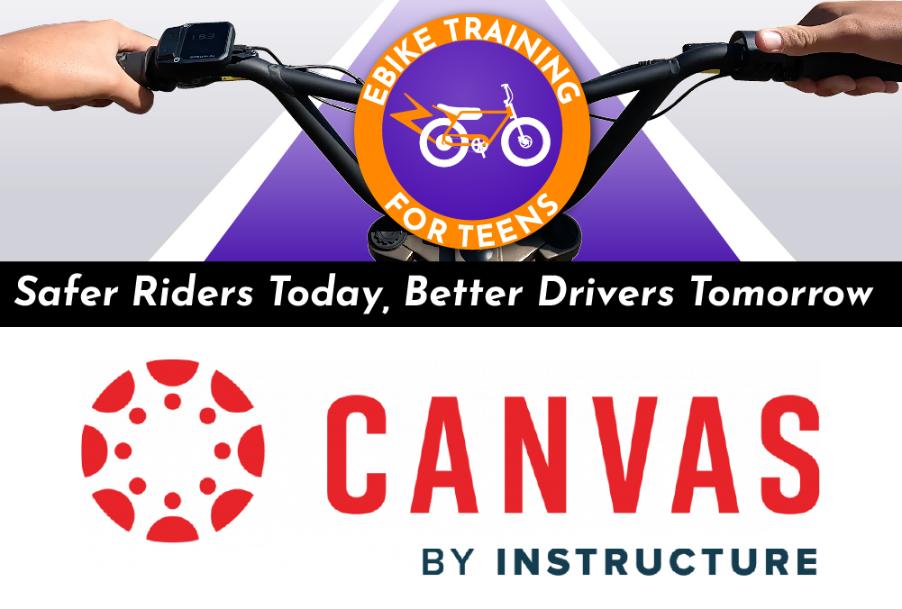 teen ebike course logo and header image with the canvas by Instructure logo